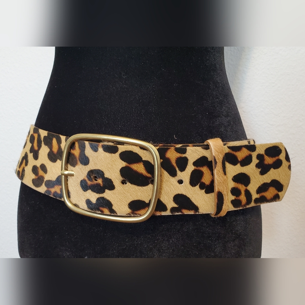 Nicole Miller Collection Genuine Italian Leather Leopard Print Belt Size Medium